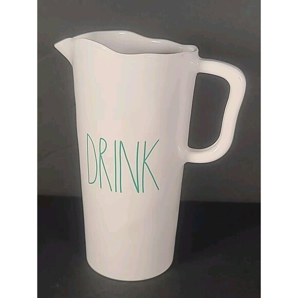 Rae Dunn Other - Rae Dunn Drink Pitcher Melamine White With Turquoise Writing Great Condition
